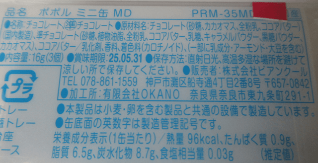 ミニ缶 MDの原材料 ミニ缶 MDの原材料